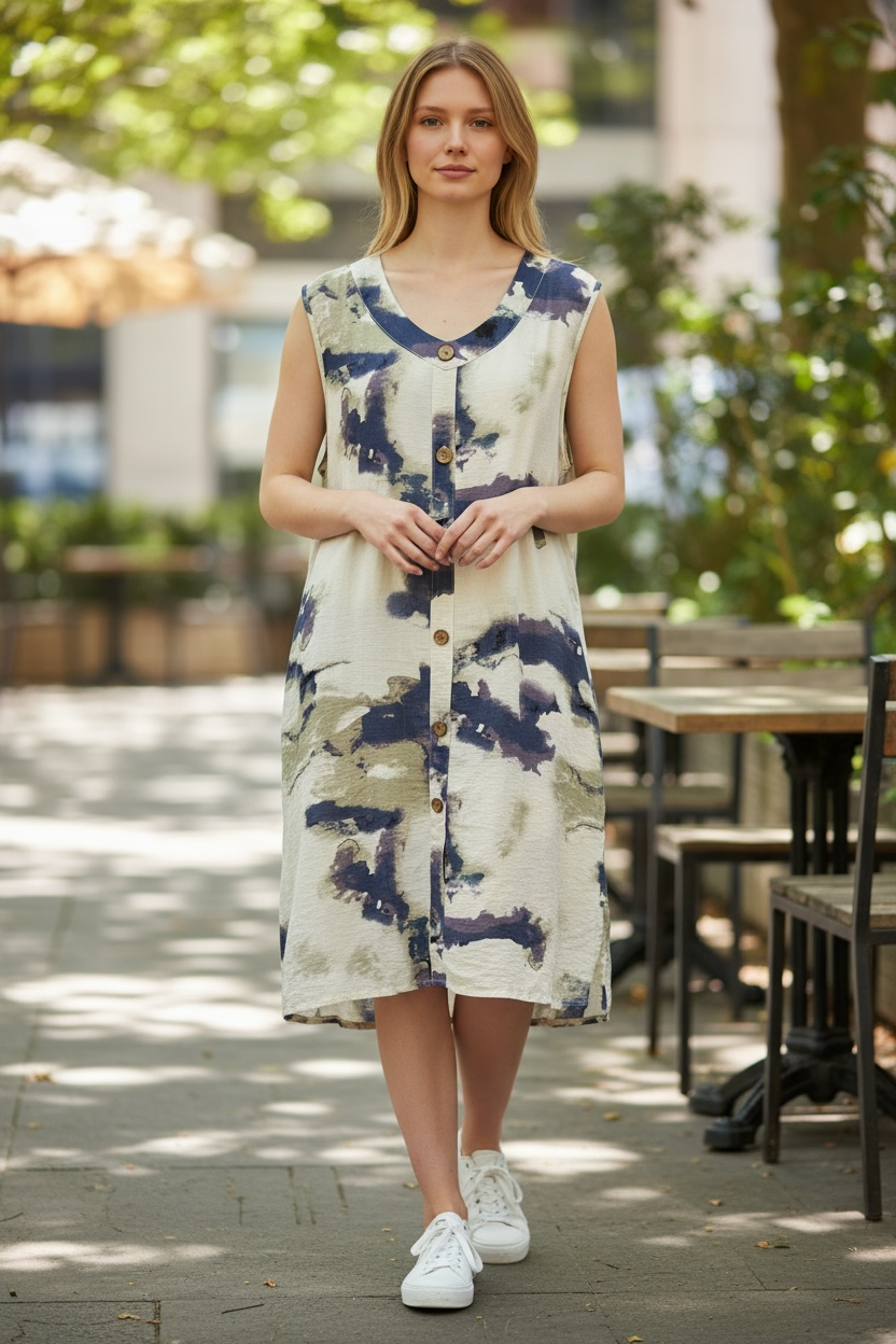 Papa Cream Tie-Dye Dress