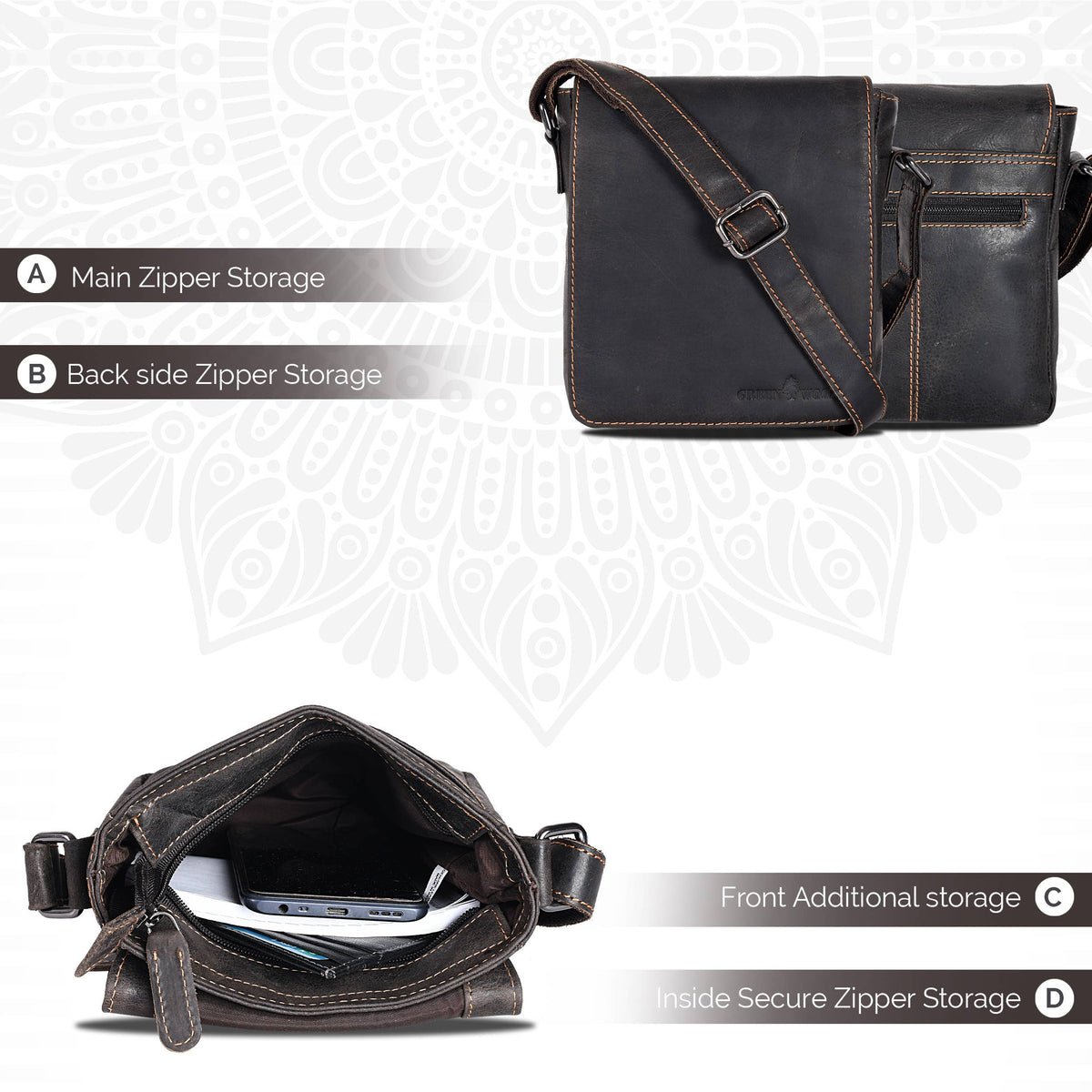 Green wood Leather small Shoulder Bag Luna