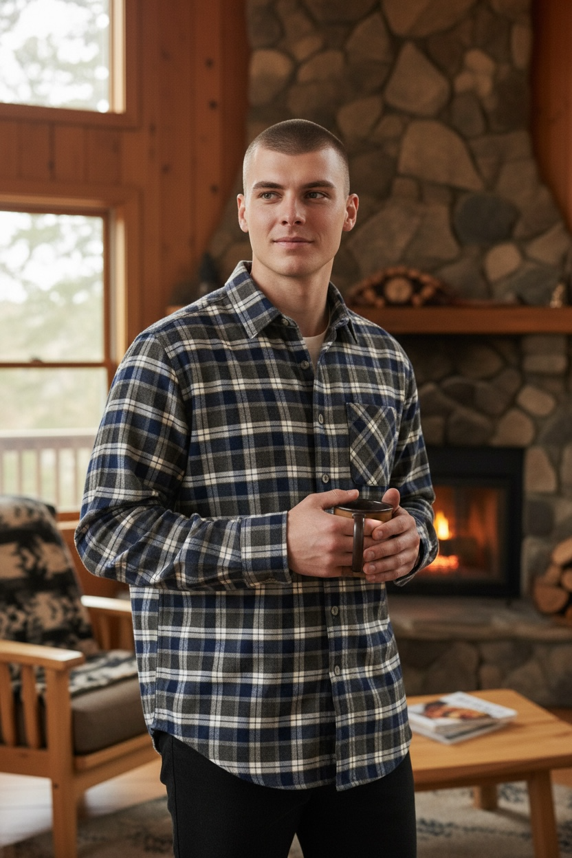 Blue sky guy plaid cotton shirt