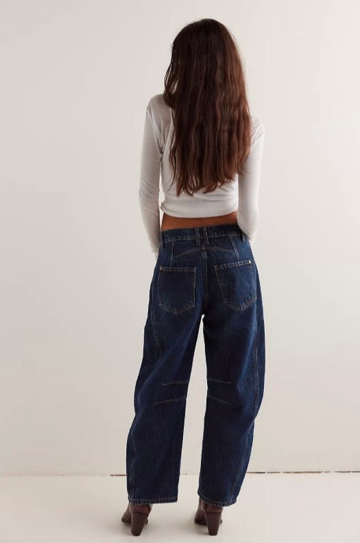 FP good luck mid rise barrel jean
