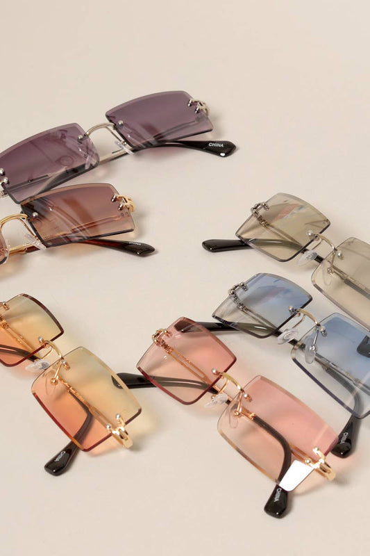 Unisex Rimless Tinted Lens Square Sunglasses