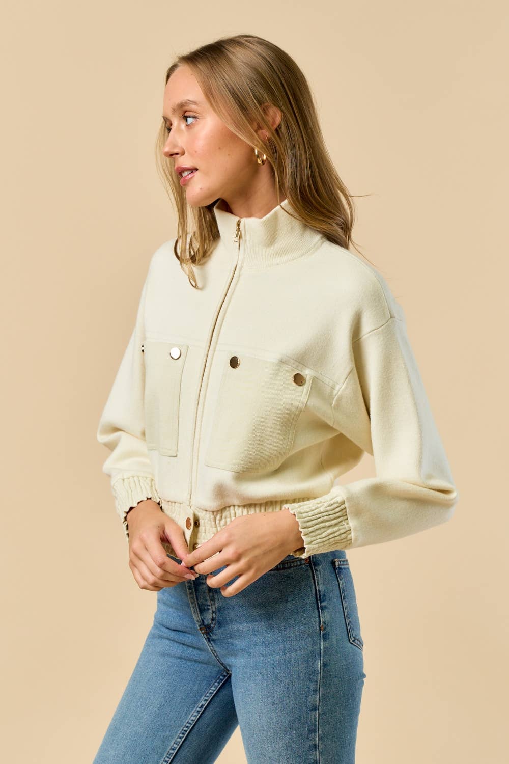 Lalavon Mock Neck Zip-UP Jacket