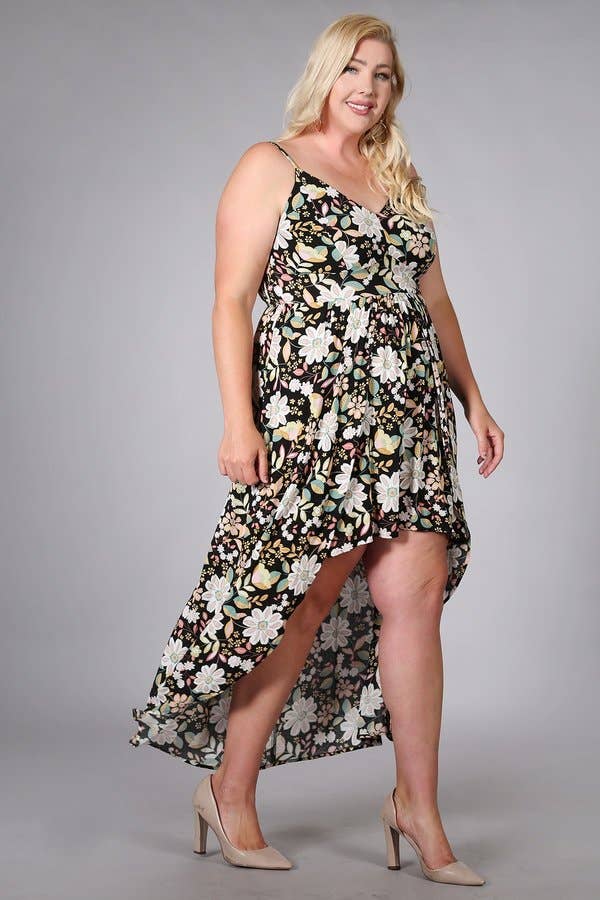 Floral Print Hi-Lo Maxi Plus Size Dress - SS1538P-3D
