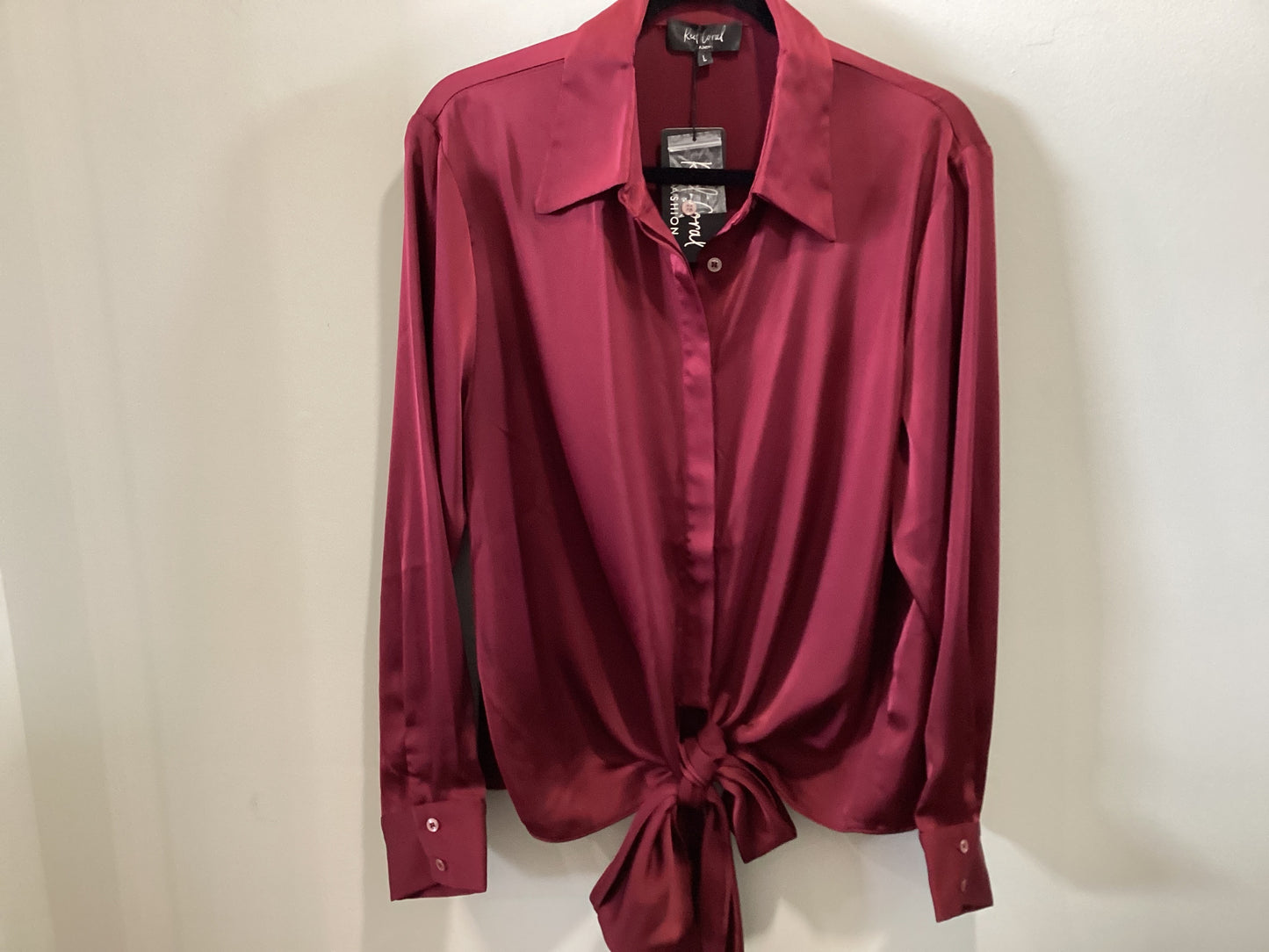 Red Coral Satin Tie Wrap Blouse