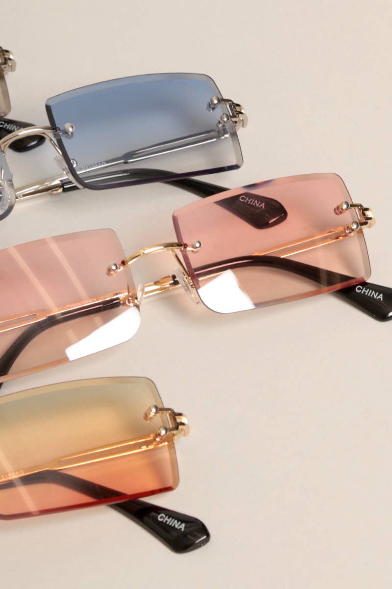 Unisex Rimless Tinted Lens Square Sunglasses