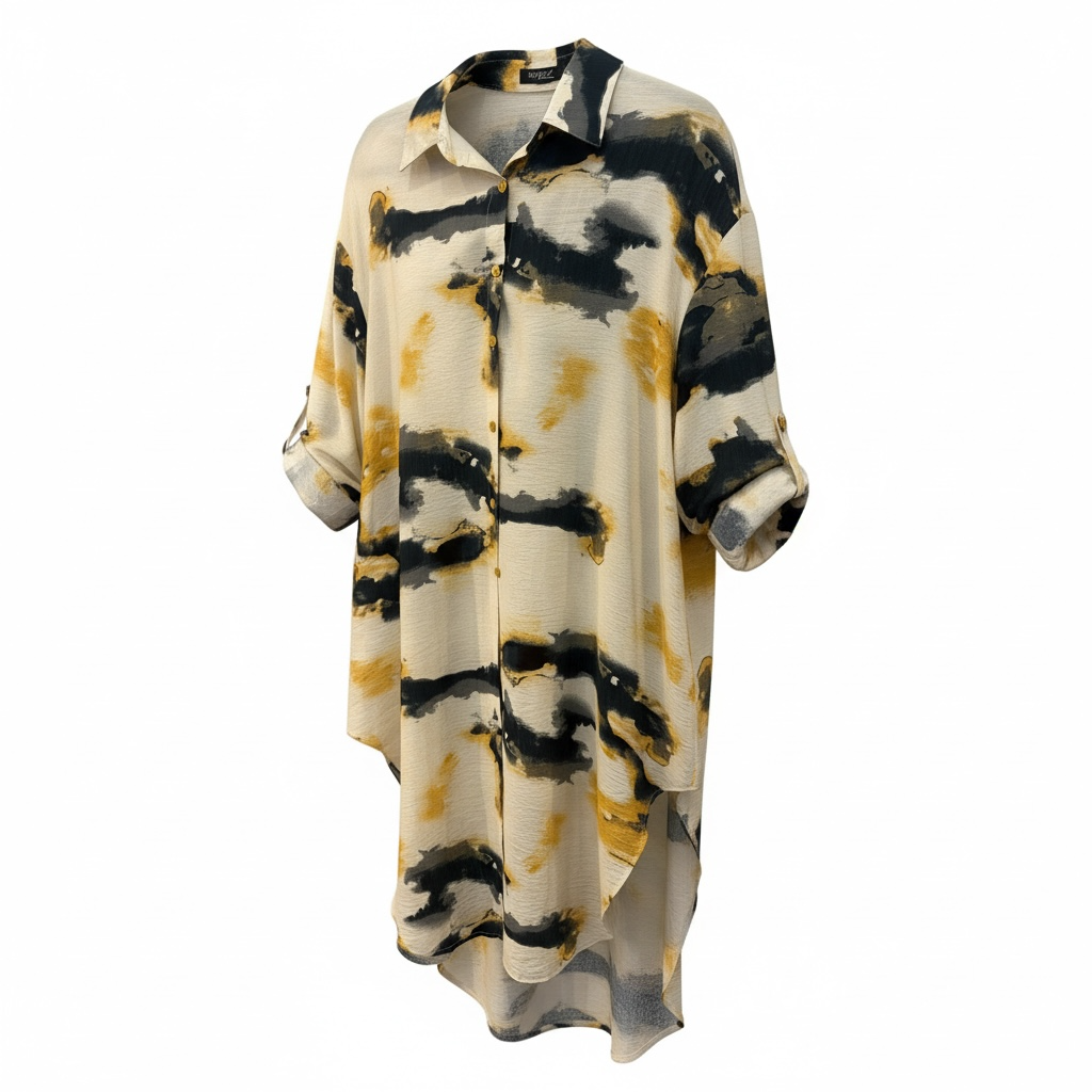 Papa Abstract Yellow Shirt Dress with Pockets