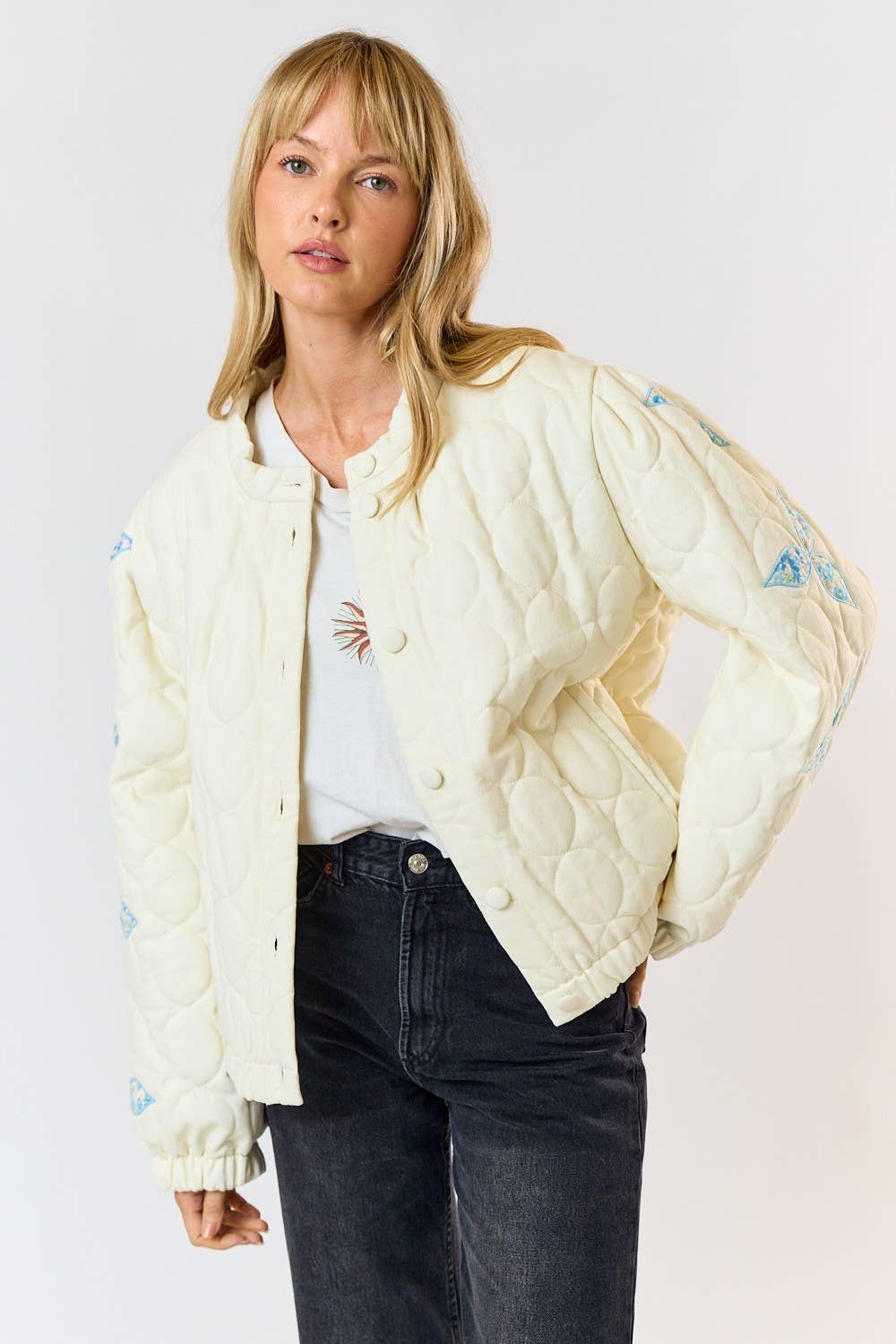 Lalavon Floral Patch Quilted Puffer Jacket