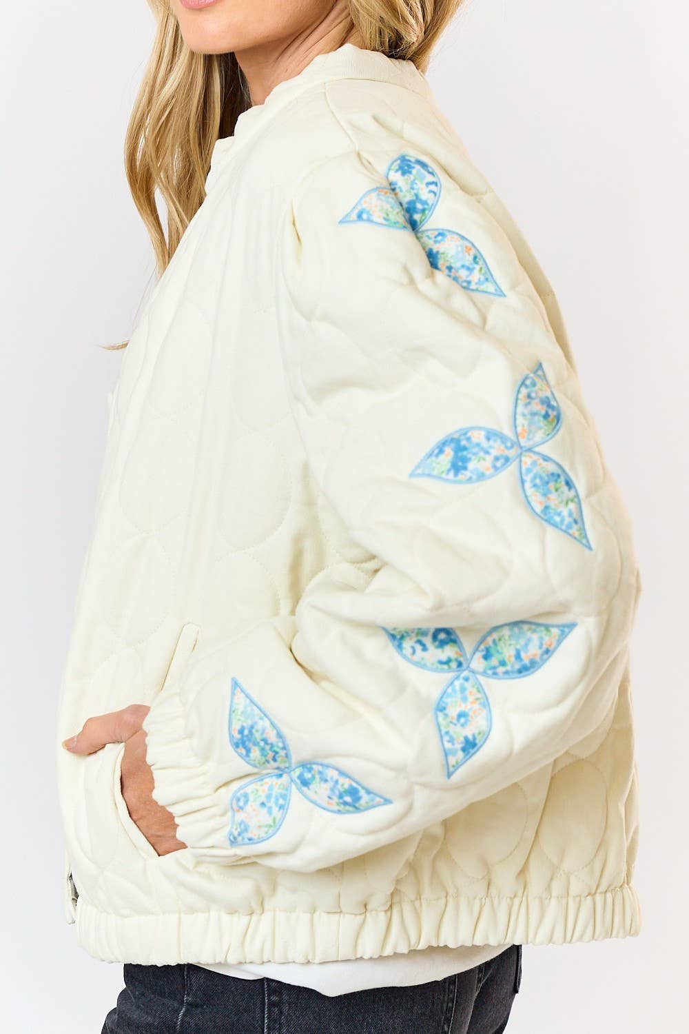 Lalavon Floral Patch Quilted Puffer Jacket