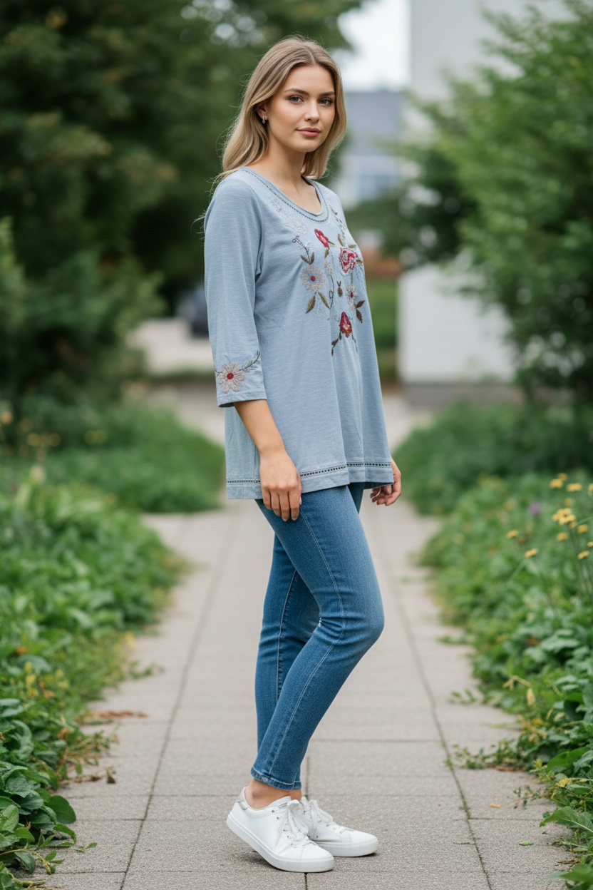 Papa Embroided Light Blue 3/4 Top