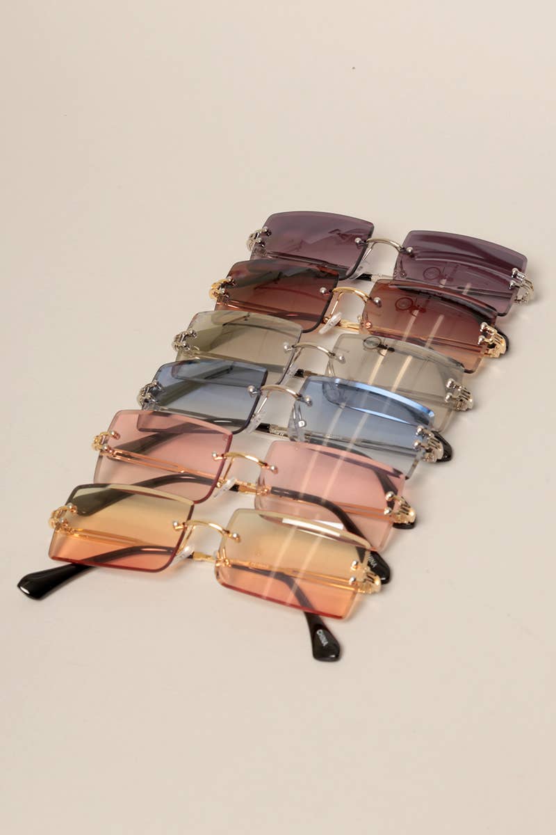 Unisex Rimless Tinted Lens Square Sunglasses