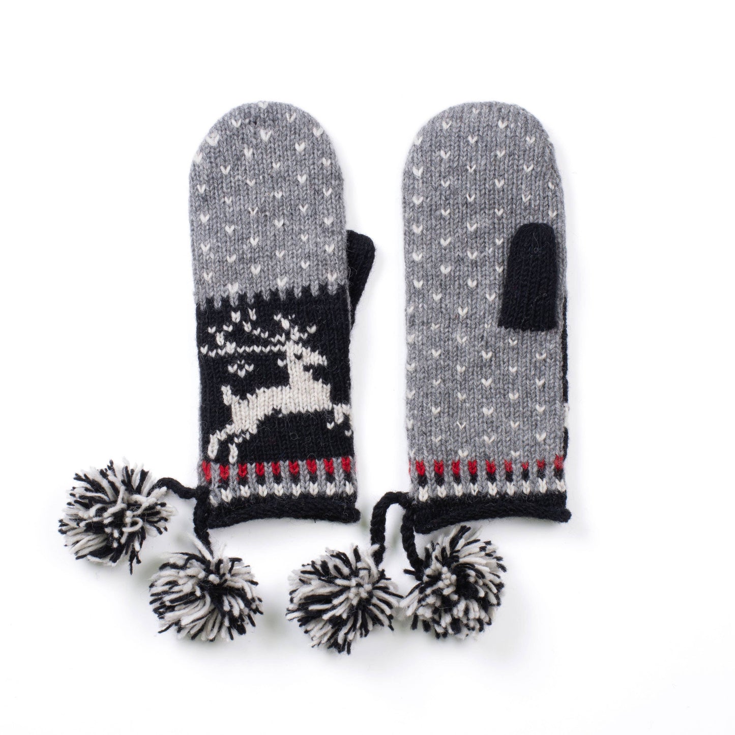 Lost Horizon Yuletide Festive Wool Mittens with Pom-Pom Tassels