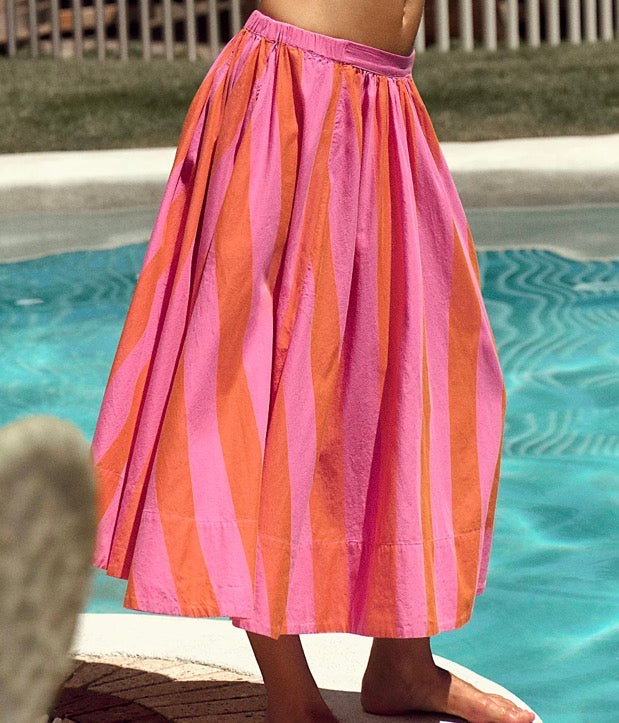 Free People Loewen Striped Midi Skirt