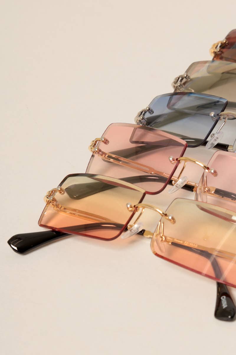 Unisex Rimless Tinted Lens Square Sunglasses