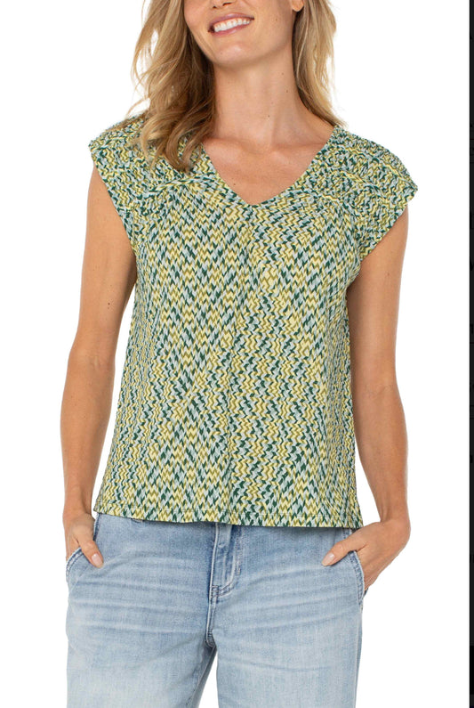 Liverpool green chevron top cap sleeve tie back