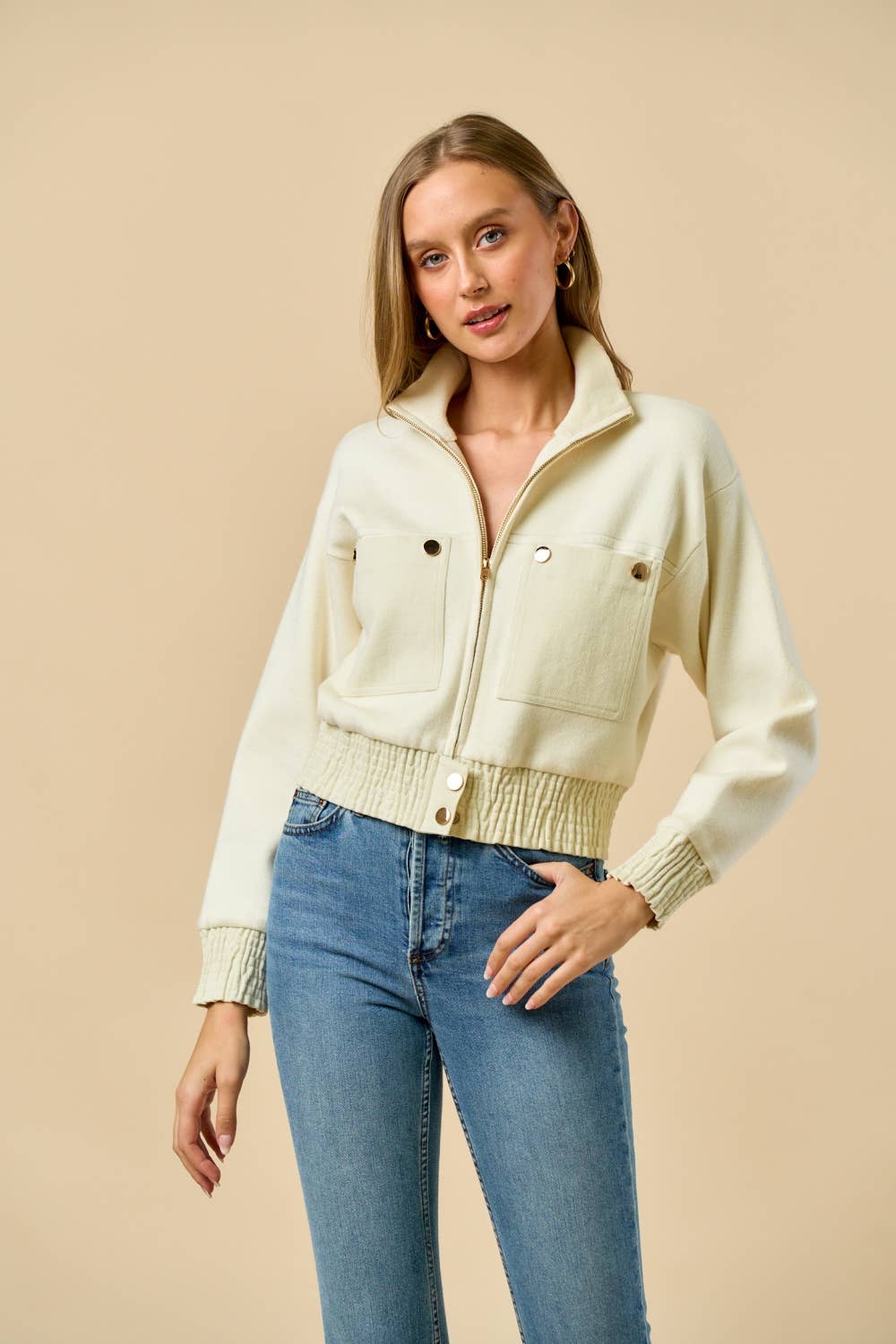 Lalavon Mock Neck Zip-UP Jacket