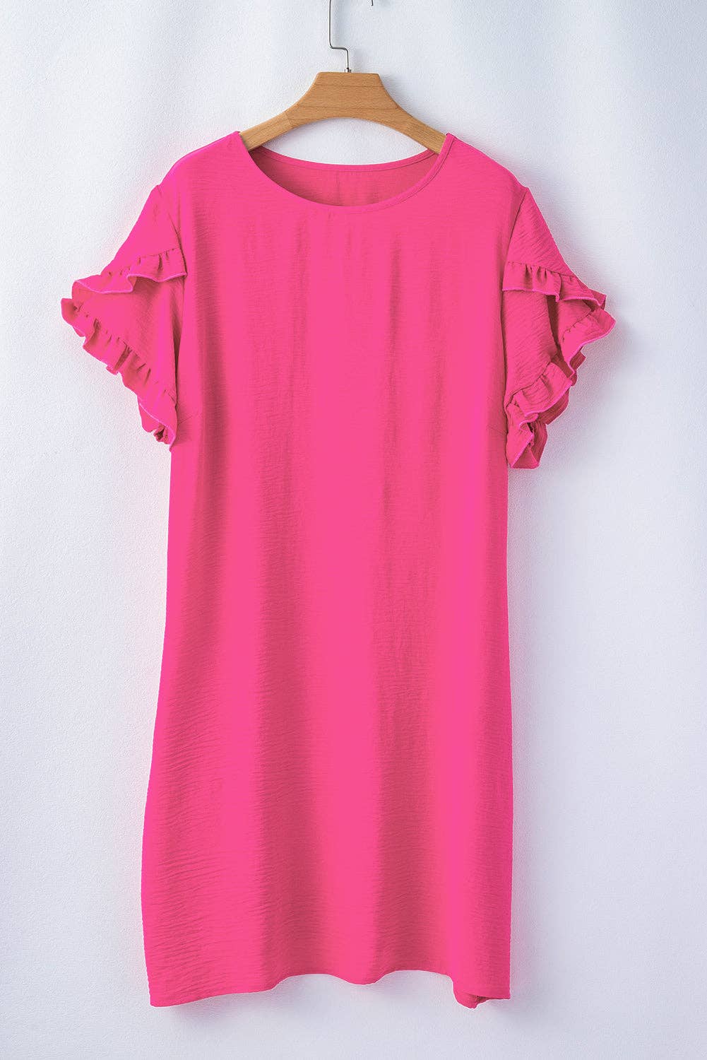 Lovesoft Strawberry Pink Solid Ruffled Sleeve Plus Size Mini Dress