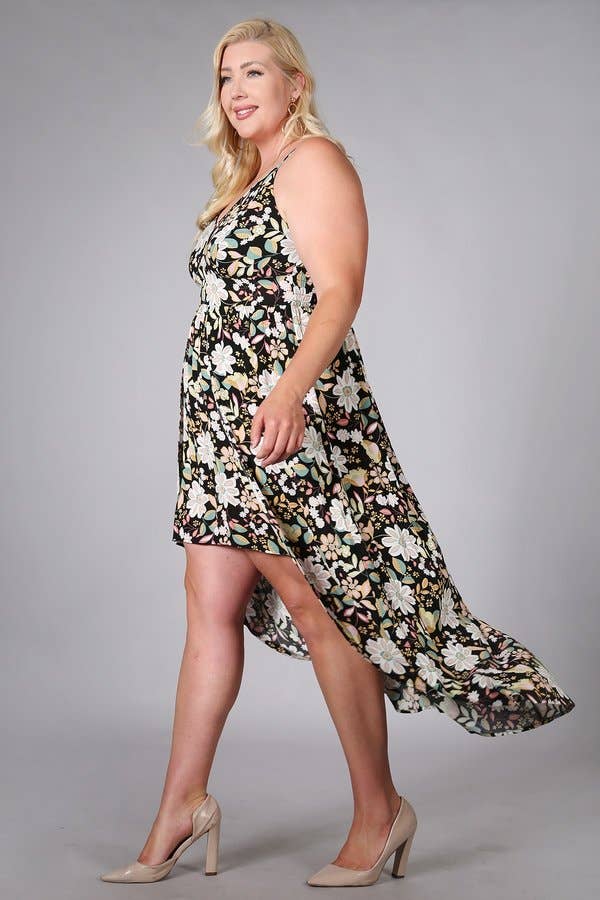 Floral Print Hi-Lo Maxi Plus Size Dress - SS1538P-3D