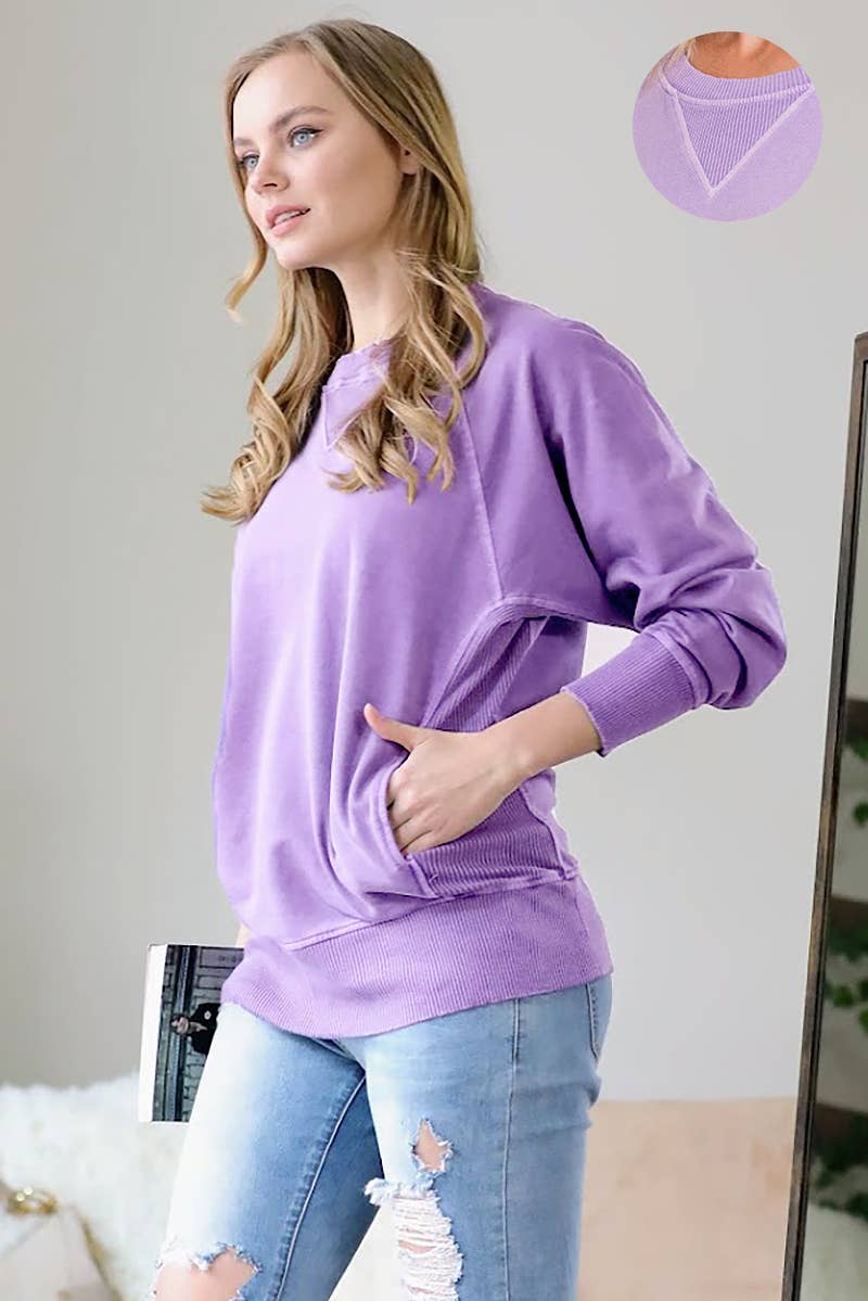 Zenana Washed French Terry Pullover With Side Pockets
