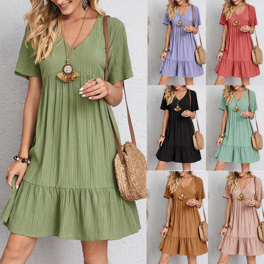 V-Neck Short Sleeves Daily Short Dress 23128
