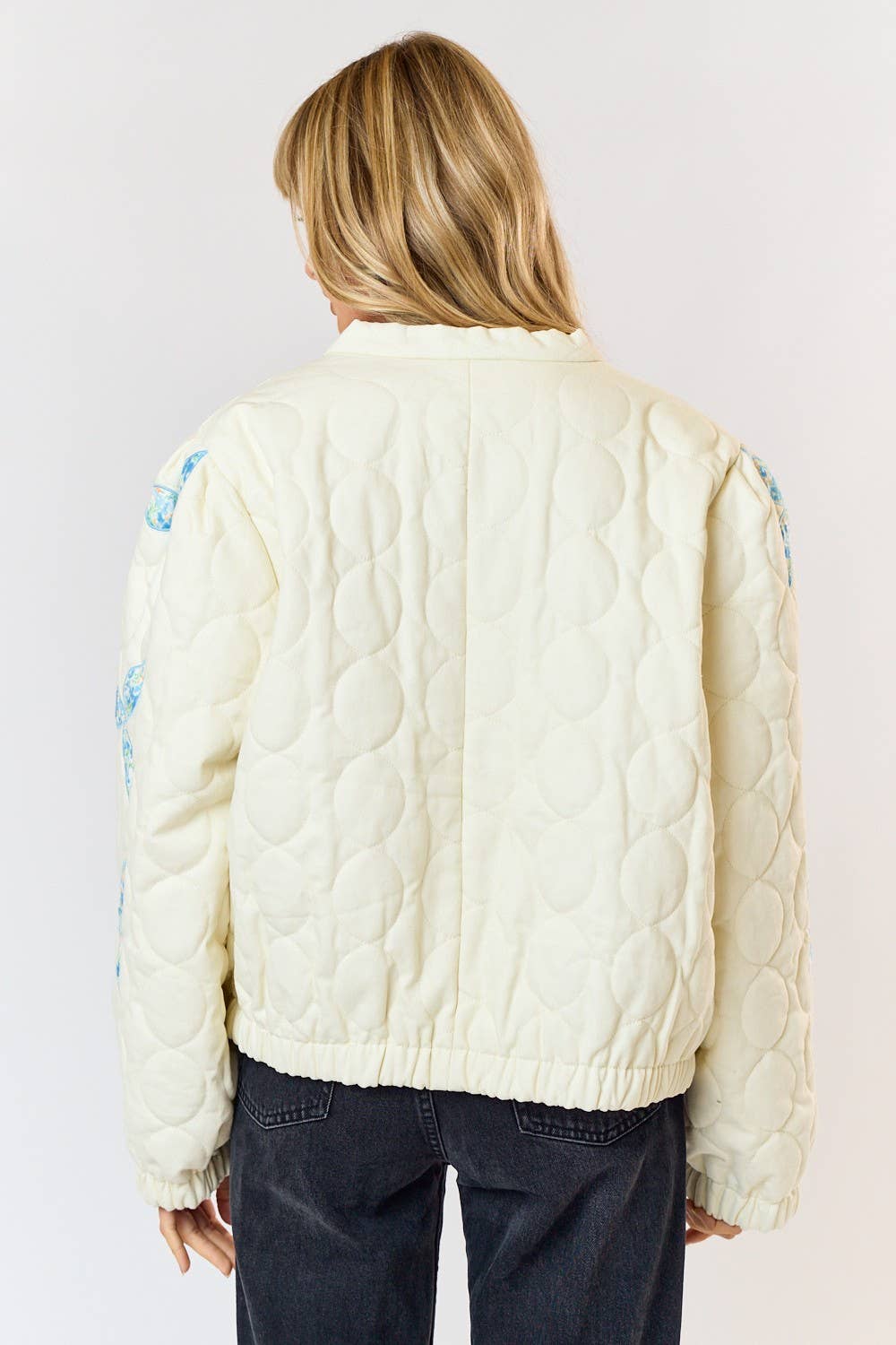 Lalavon Floral Patch Quilted Puffer Jacket