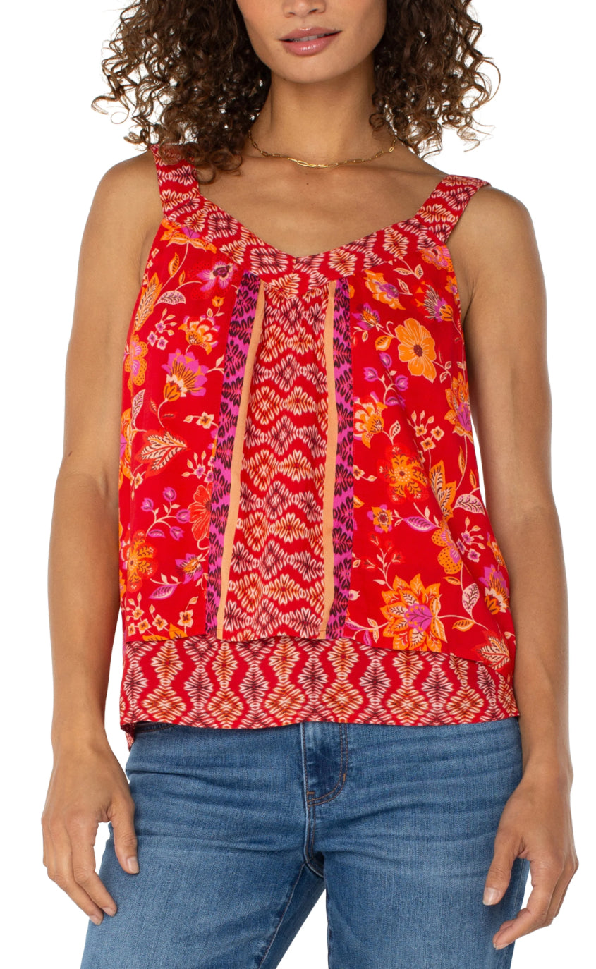 Liverpool woven tank top smocking floral red orange top