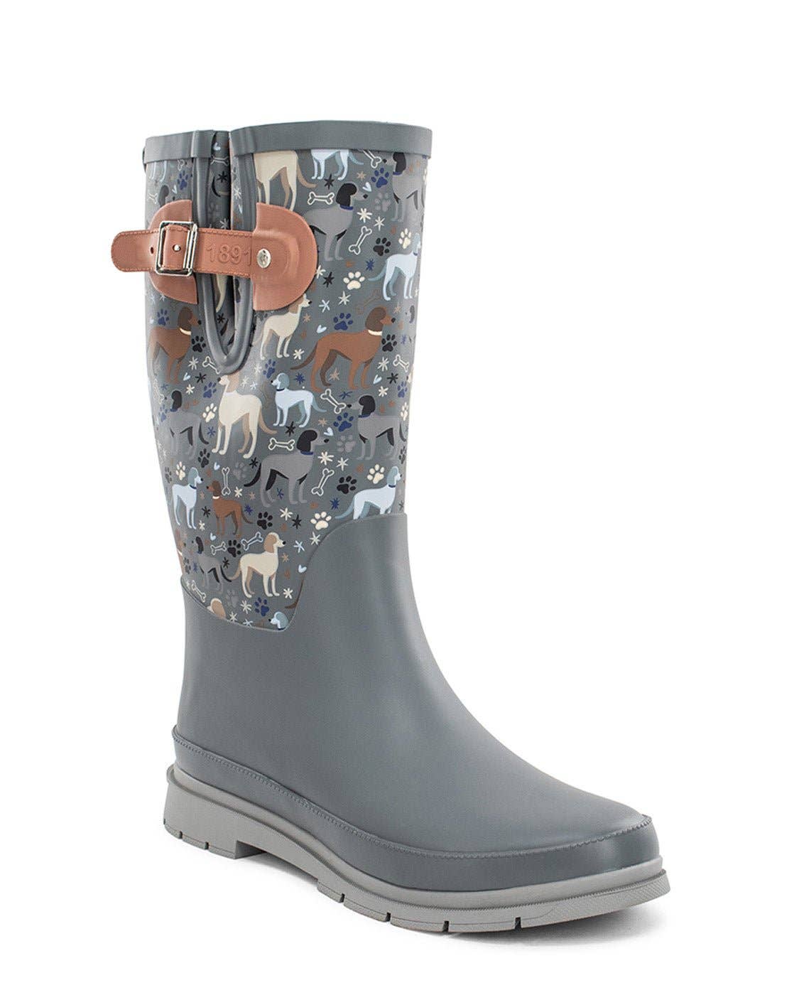 Western chief rain boot Women's Puppy Love Faux Fur Tall Rain Boot - Gray