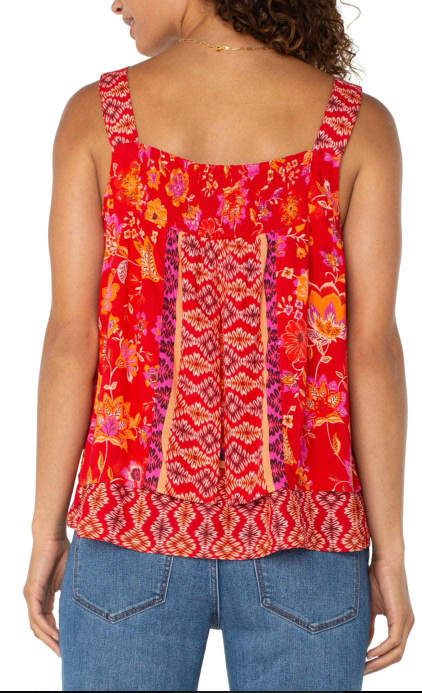 Liverpool woven tank top smocking floral red orange top