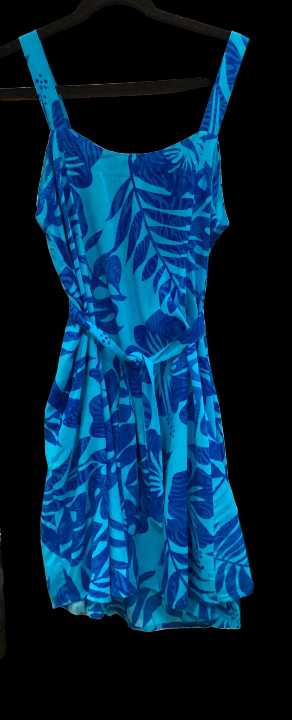 Papa turquoise floral sleeveless dress waist tie