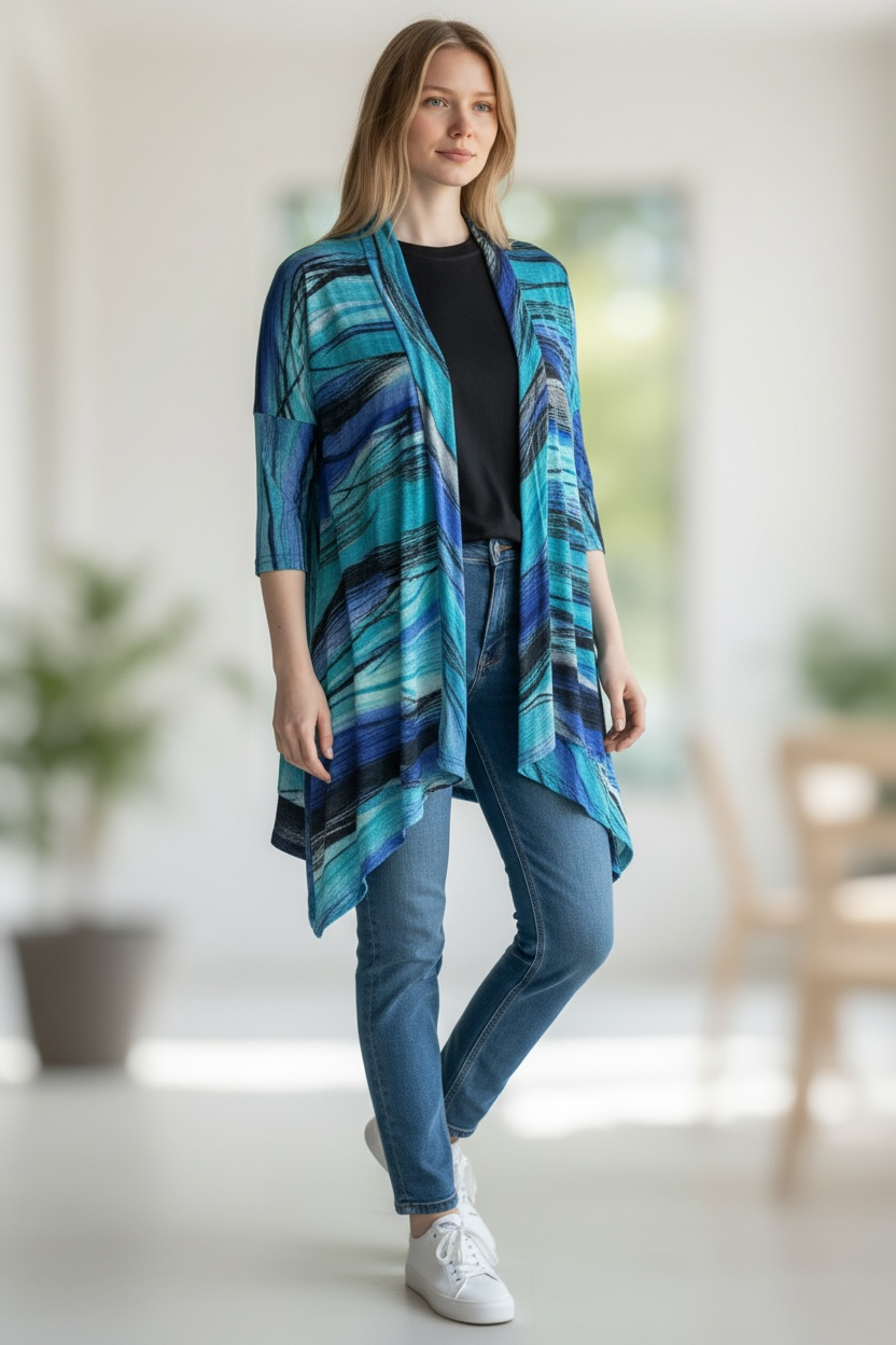 Papa Blue abstract sheer Kimono