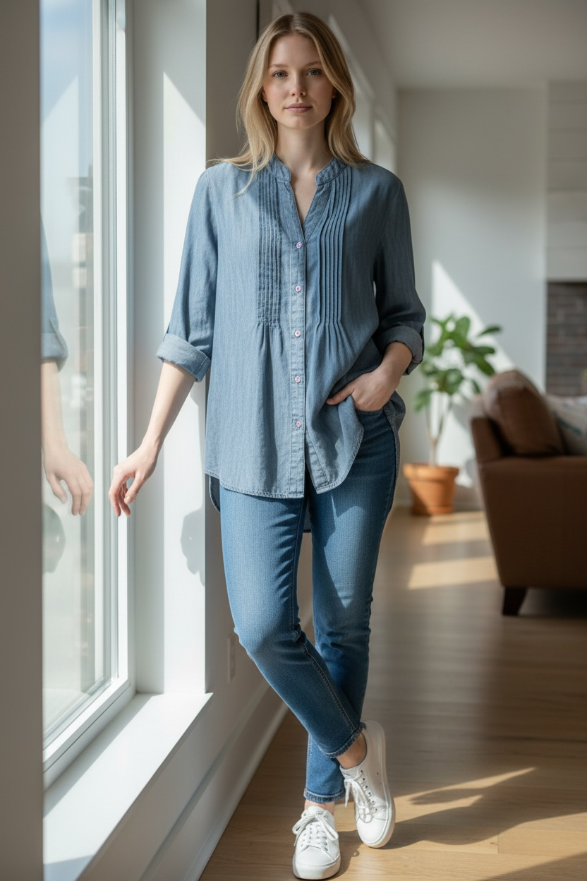 Papa denim 3/4 sleeve top