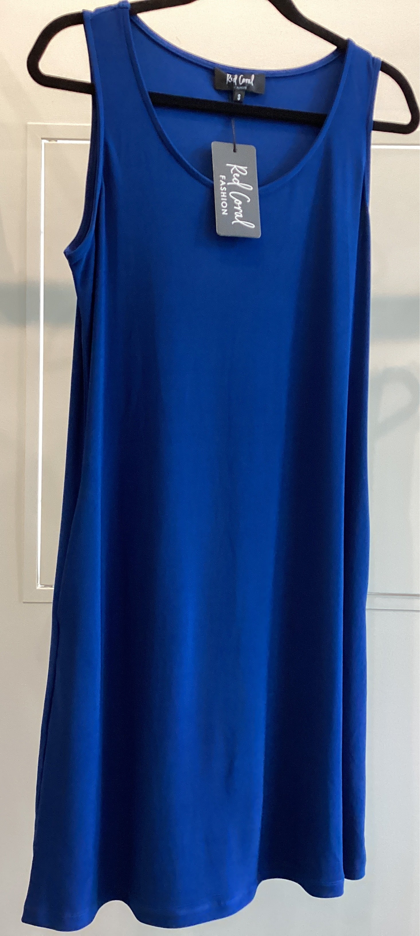 Red Coral stretch shift dress with pockets