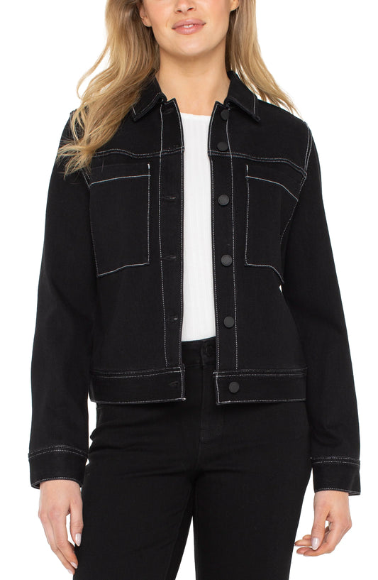 Liverpool Utility Black Jacket with Contrast Stitch