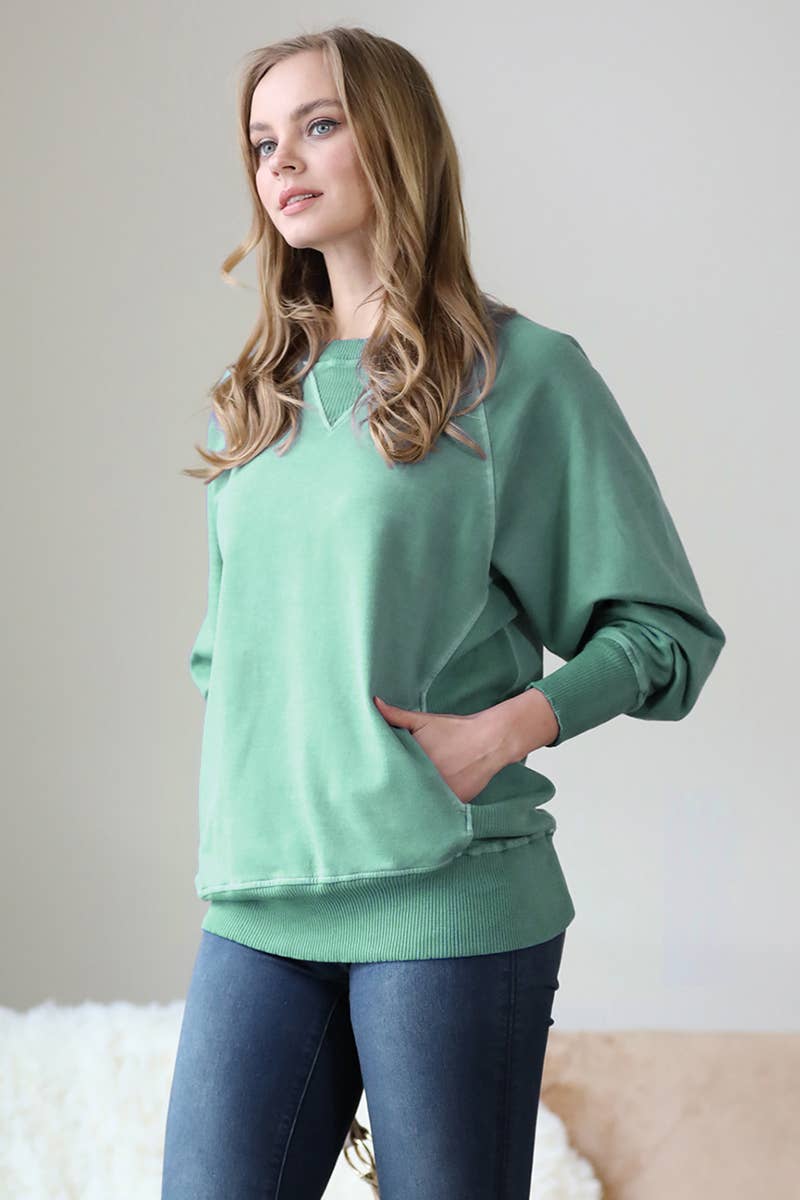 Zenana Washed French Terry Pullover With Side Pockets