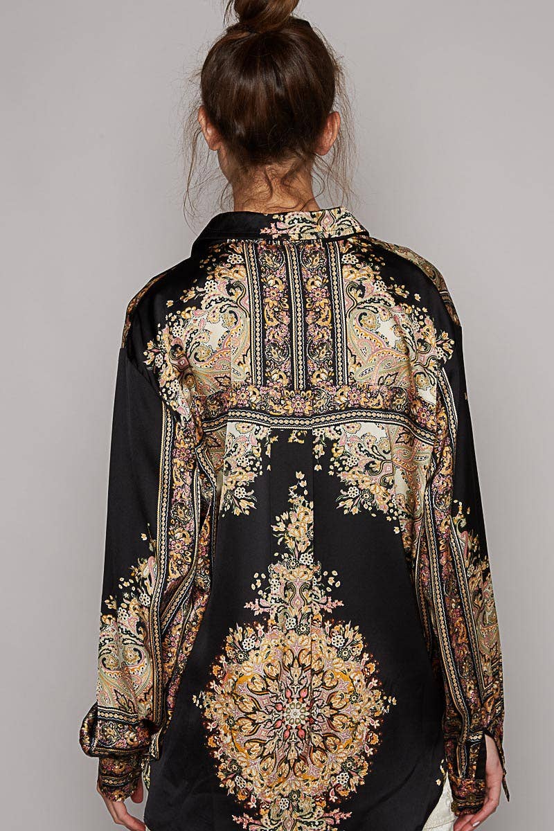 Long sleeve woven prints button down shirt