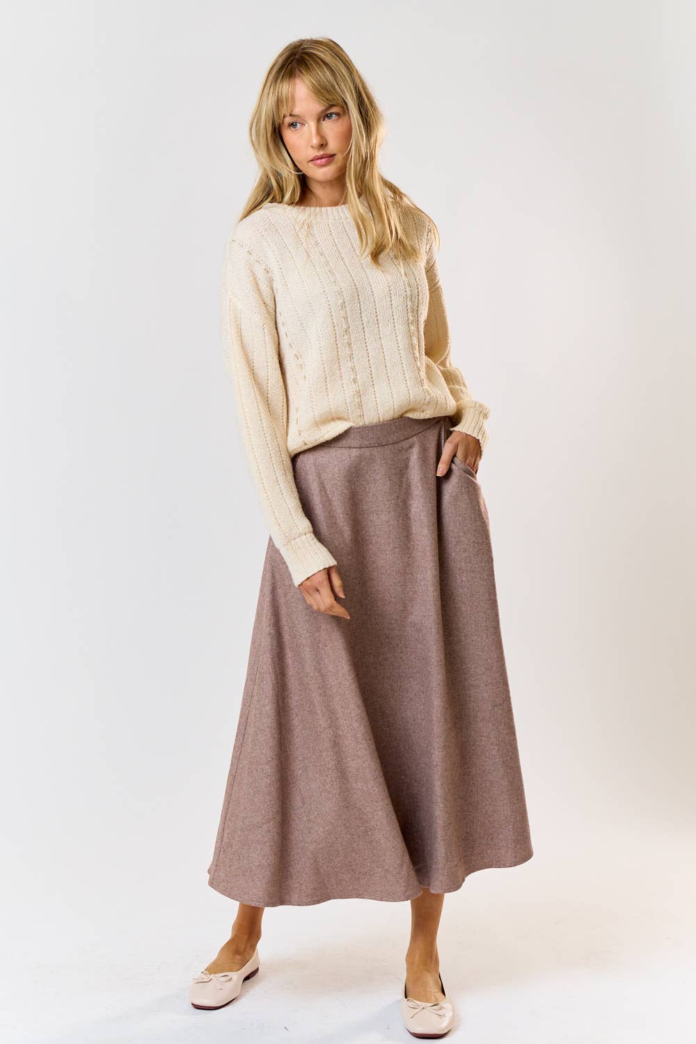Lalavon WOOL FLARED MIDI SKIRT