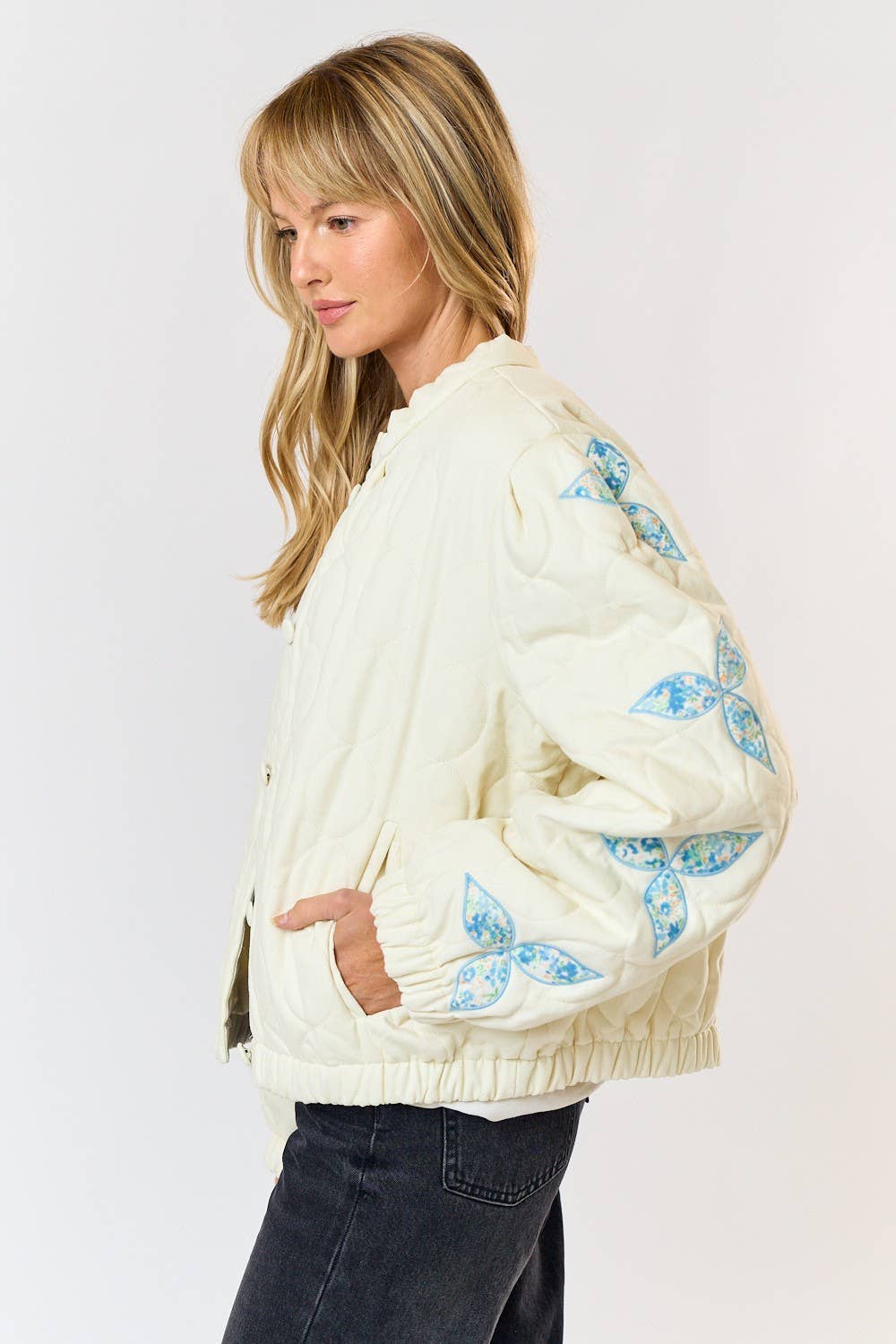 Lalavon Floral Patch Quilted Puffer Jacket