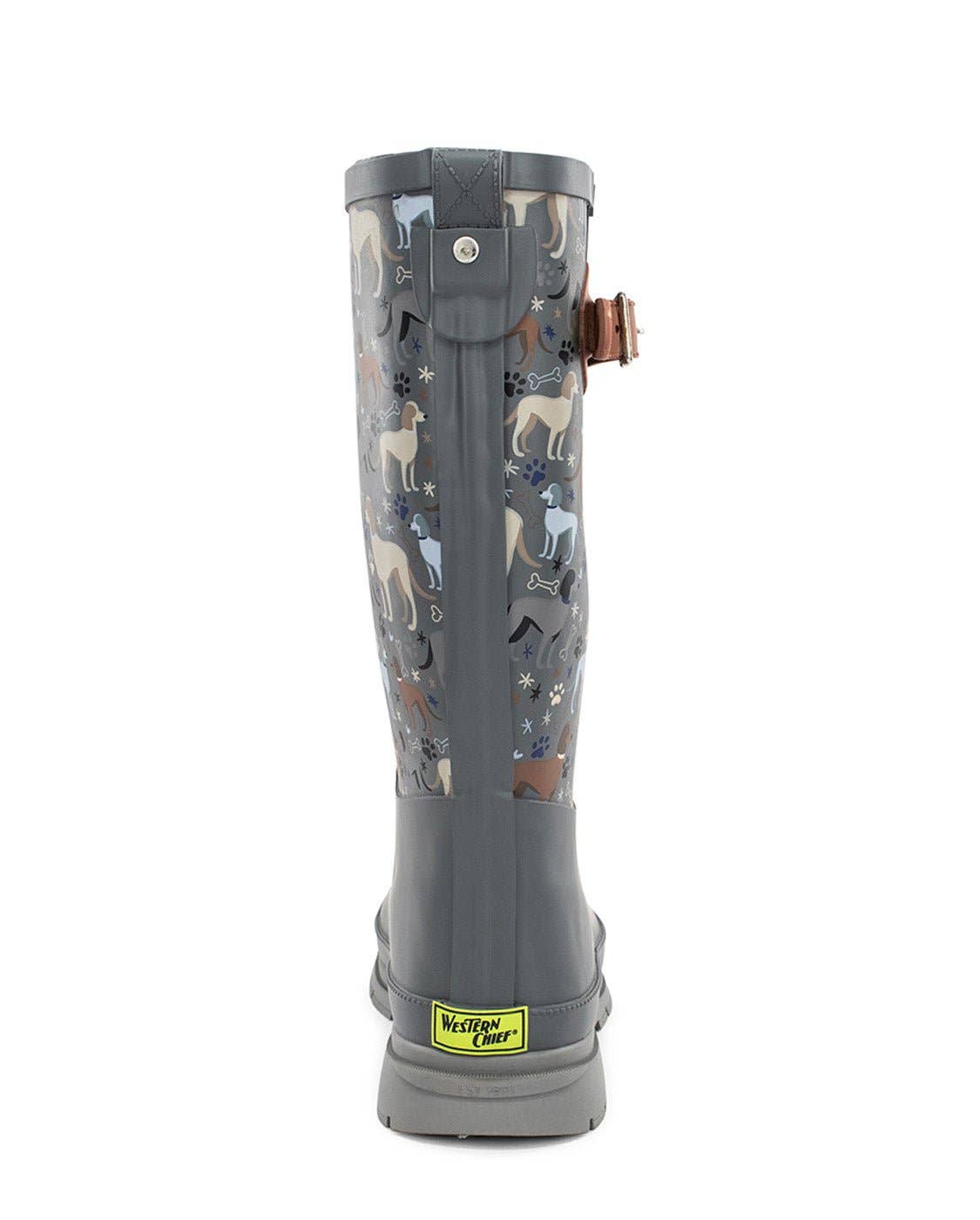 Western chief rain boot Women's Puppy Love Faux Fur Tall Rain Boot - Gray