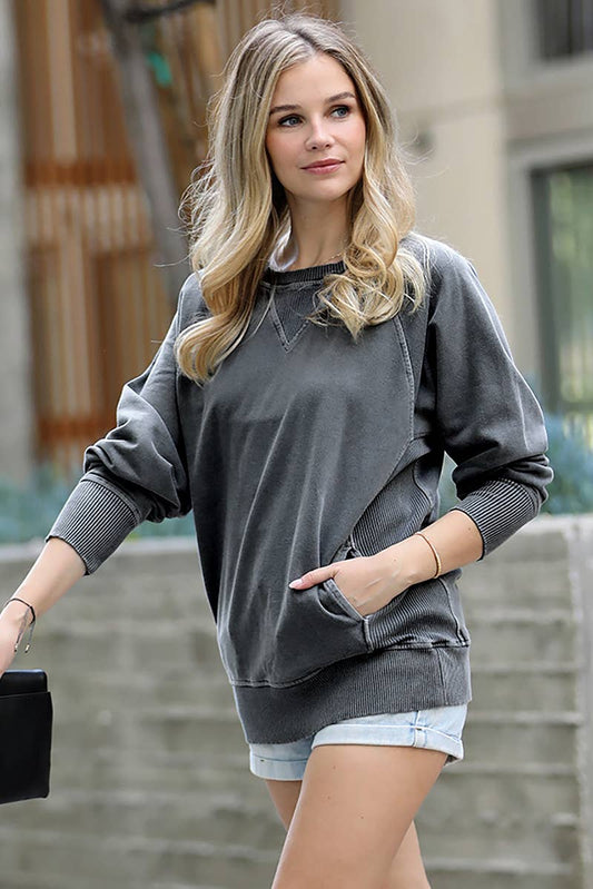 Zenana Washed French Terry Pullover With Side Pockets