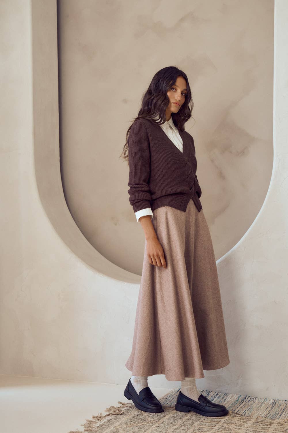 Lalavon WOOL FLARED MIDI SKIRT