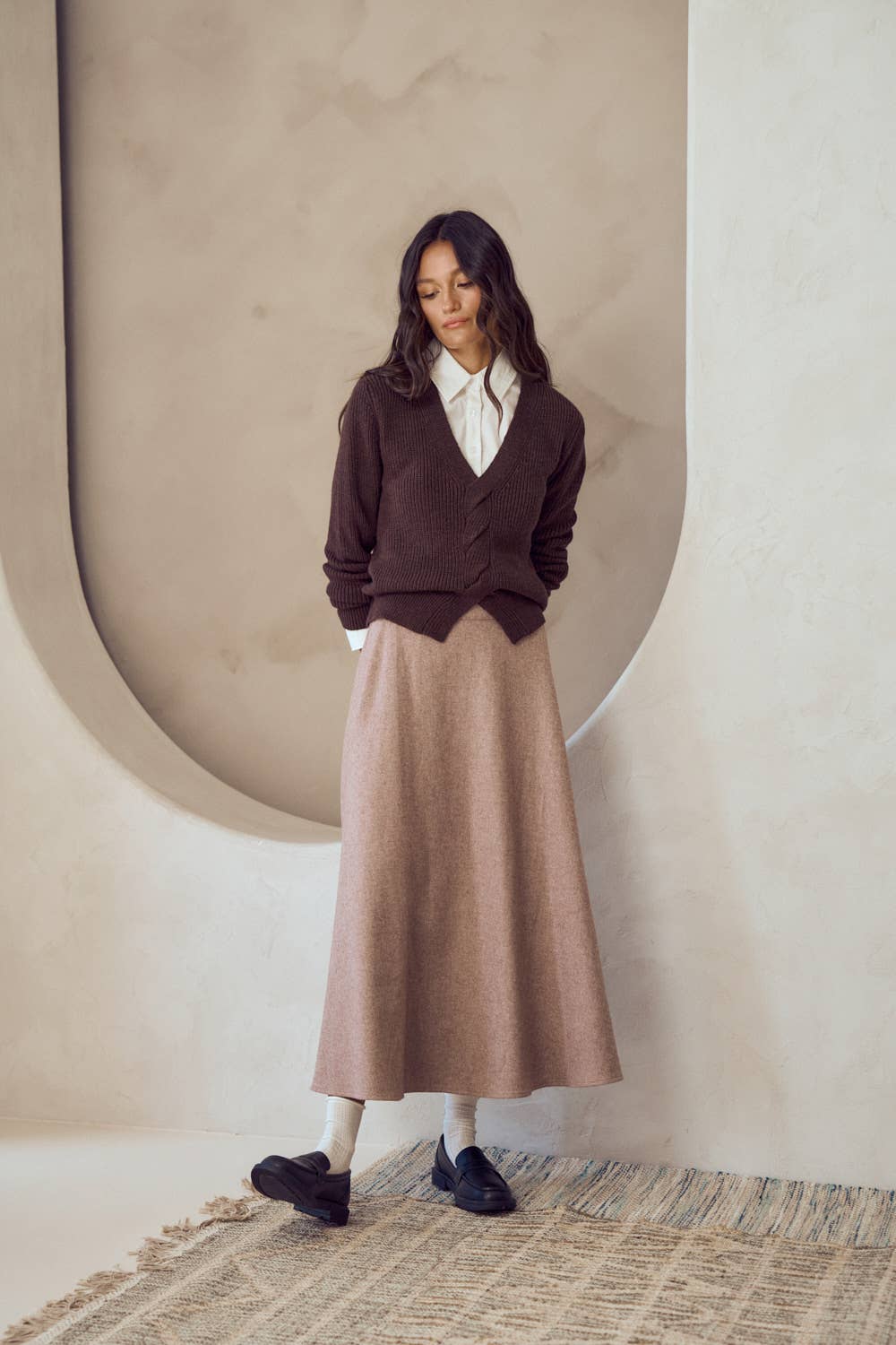 Lalavon WOOL FLARED MIDI SKIRT