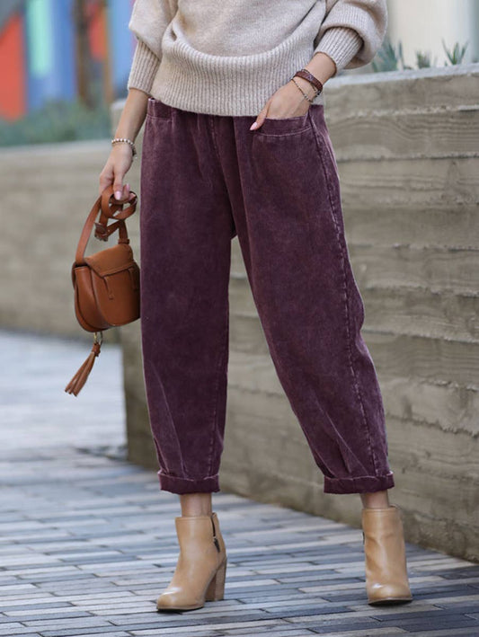 Zenana Vintage wash corduroy pants with pockets