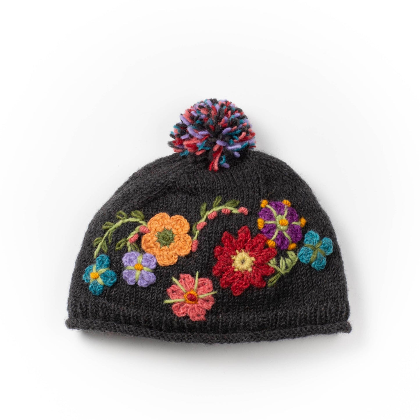 Lost Horizon Petite Fleur Wool Beanie Hat with Crochet Flowers