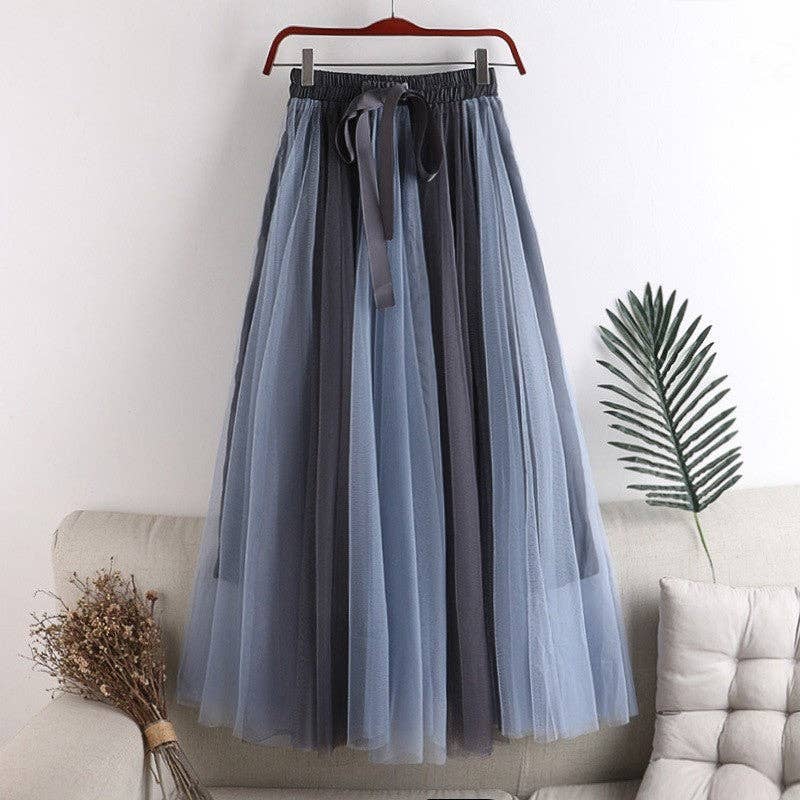 Color Block Mesh Midi Skirt