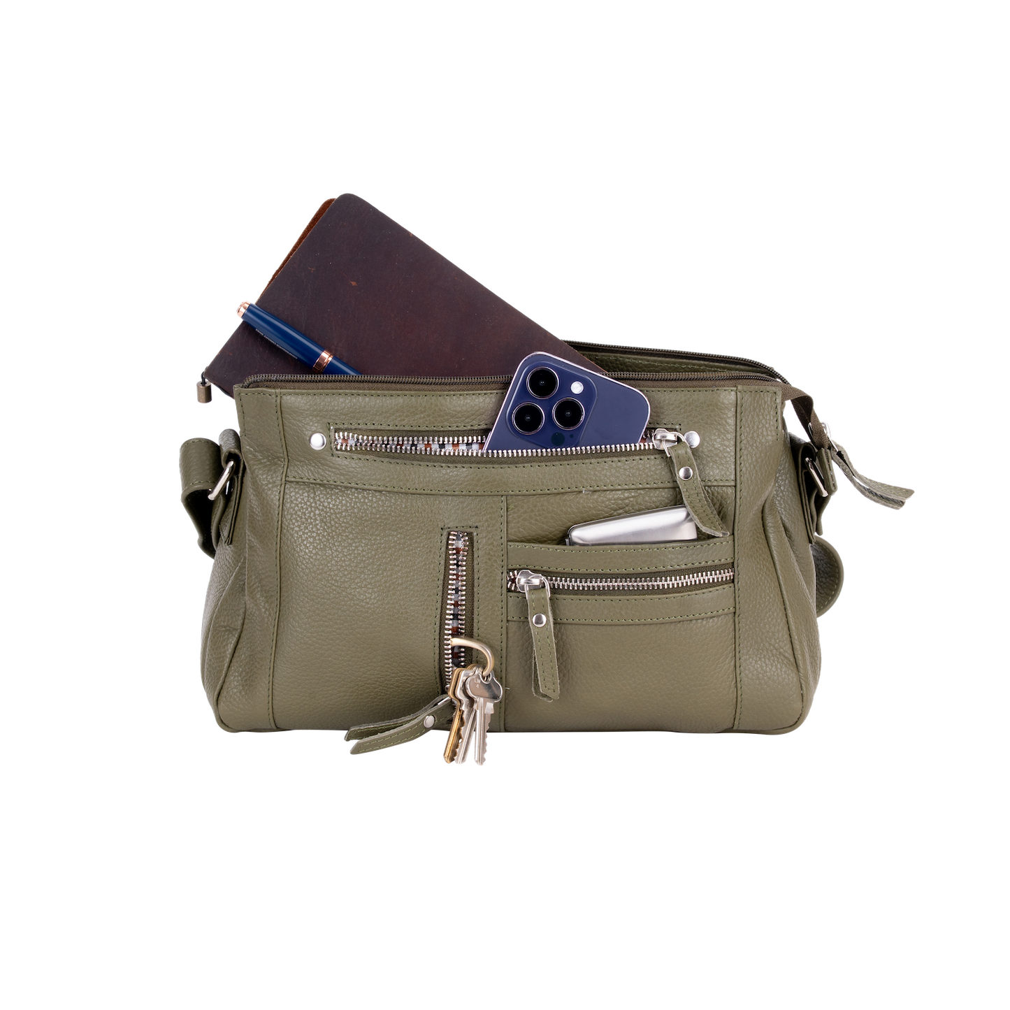Green Wood  Leather Crossbody Bag – Stylish, Functional & Time