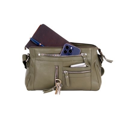 Green Wood  Leather Crossbody Bag – Stylish, Functional & Time