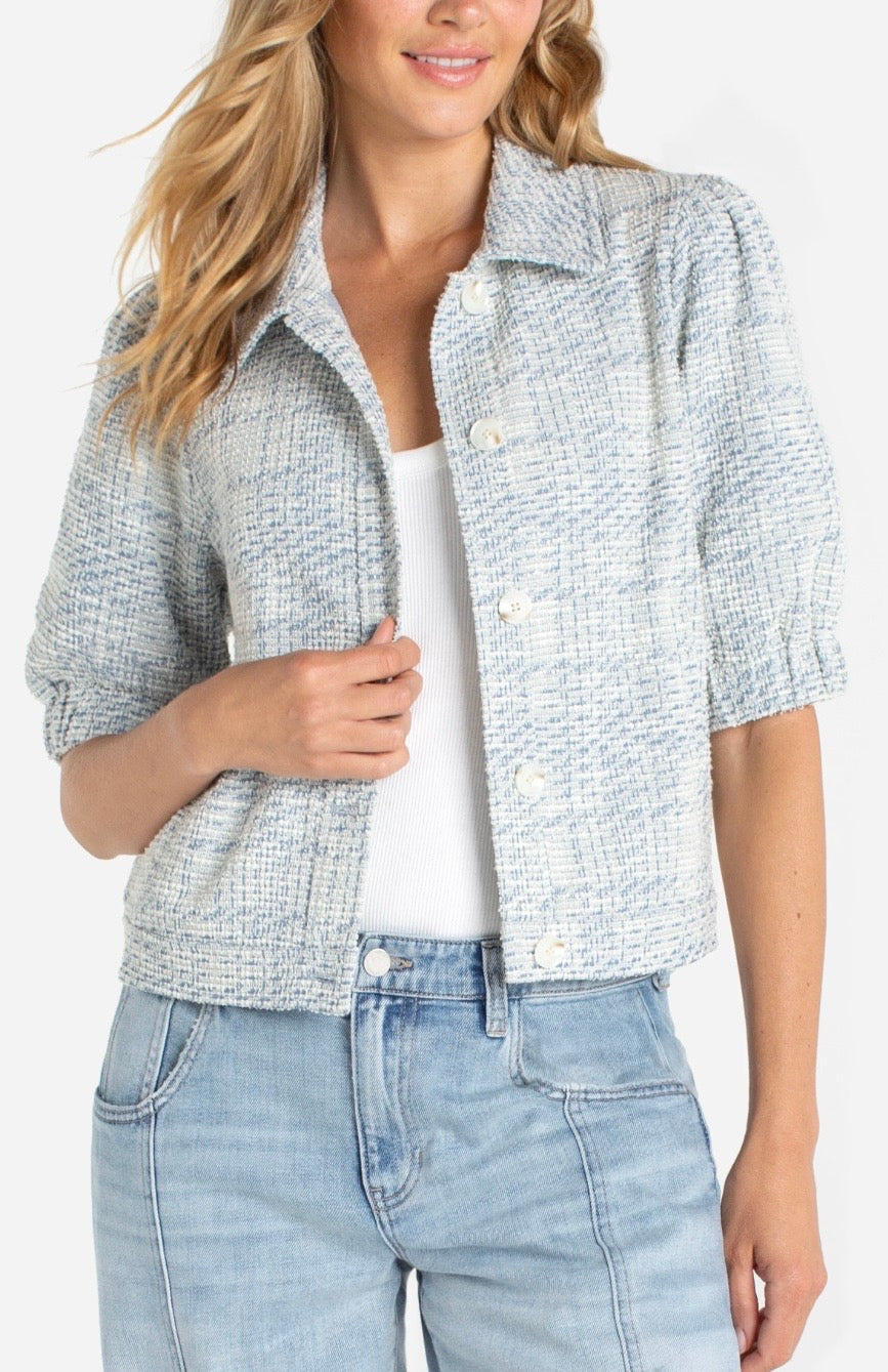 Liverpool Plaid Short Puff Sleeve Jacket