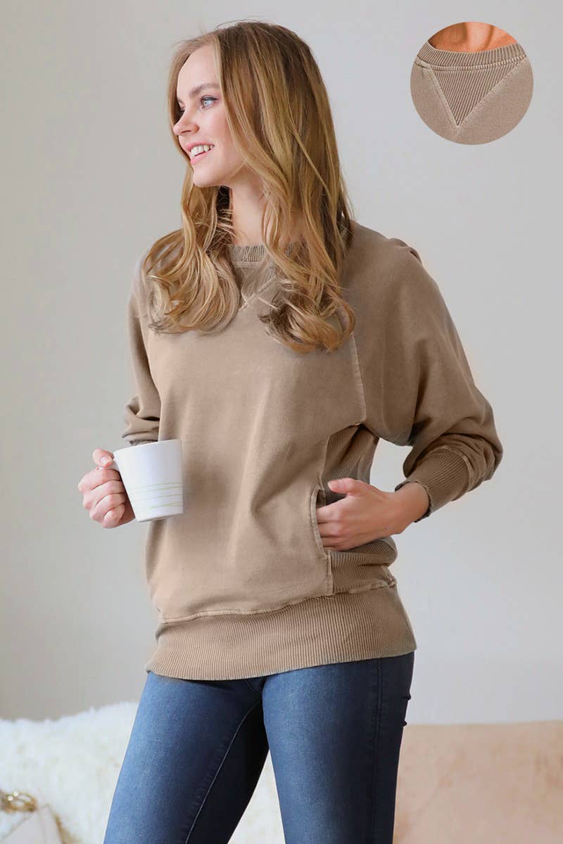 Zenana Washed French Terry Pullover With Side Pockets