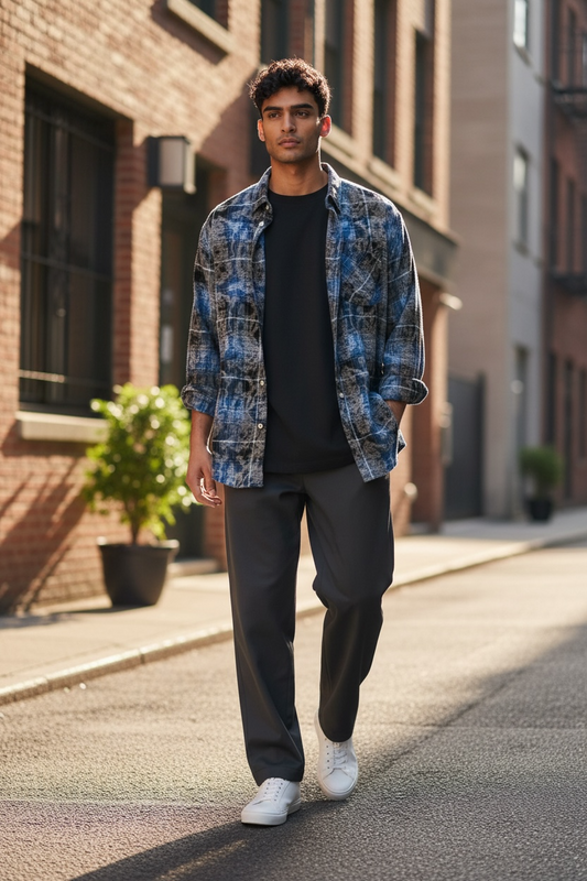 Blue sky guy plaid cotton shirt