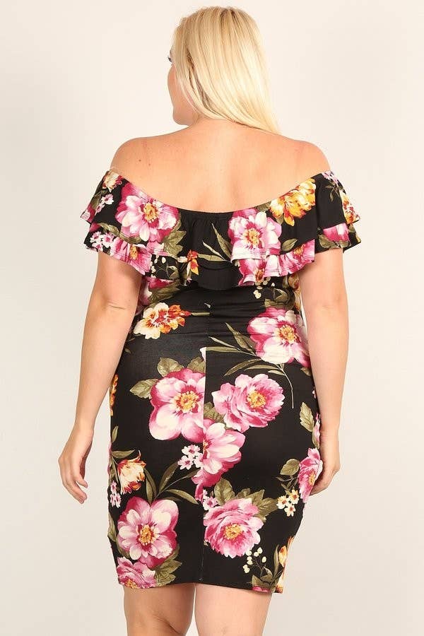 Dress floral Shoulder Ruffle Dress - WG15875-7D