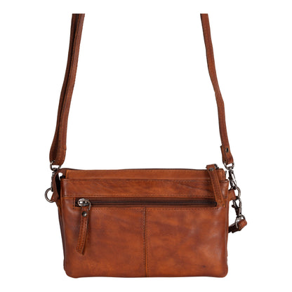 Green wood Leather Shoulder Bag Cherry - Cognac